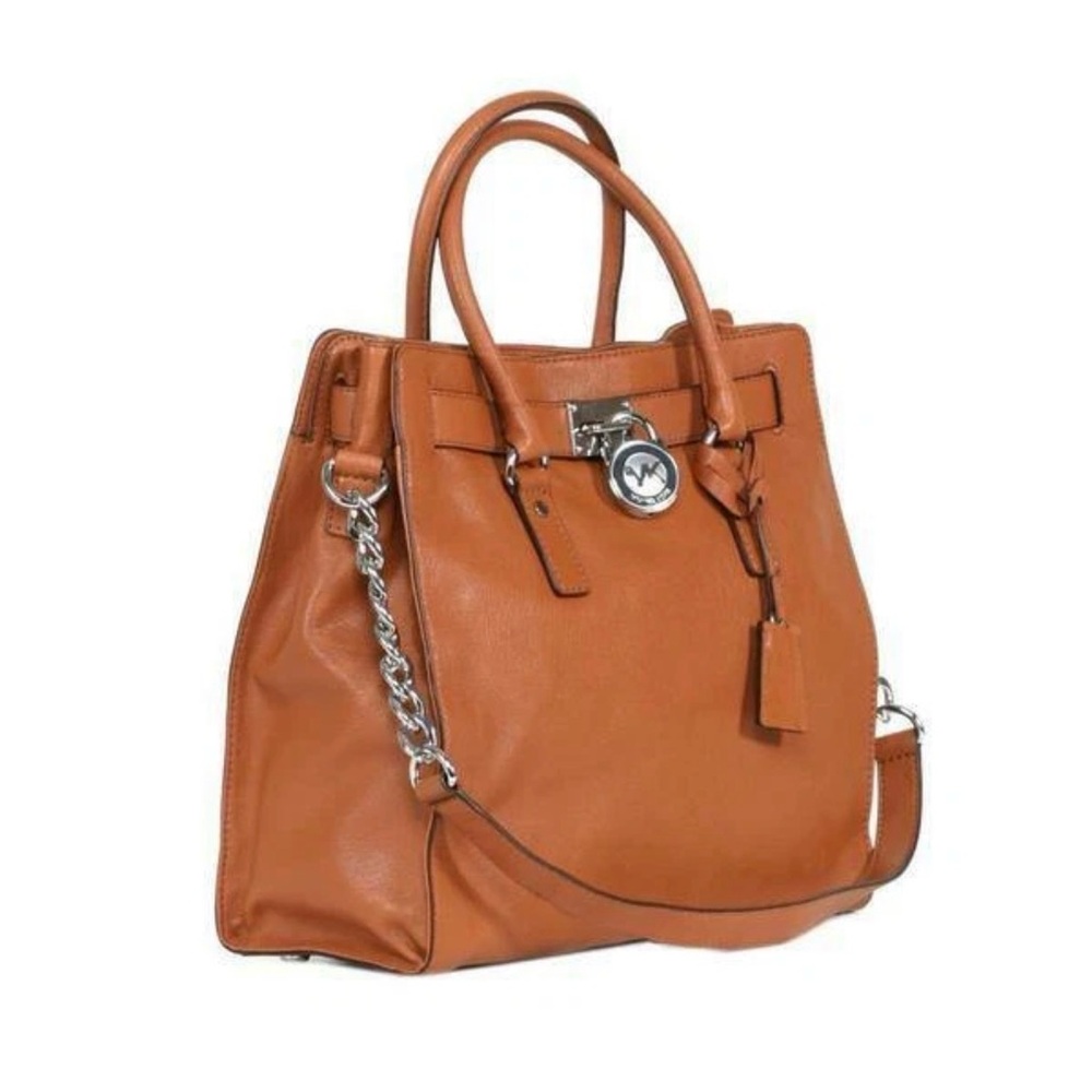 Michel Kors Hamilton Brown Leather Satchel Tote Bag Gold Hardware Large
